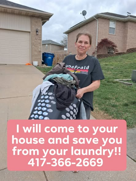 Susie ready to pick up laundry from your porch